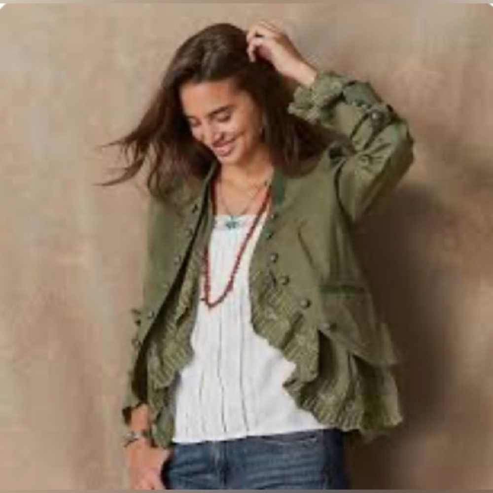 NWT Sundance Caroline Ruffle Velvet Trim Jacket Size Large